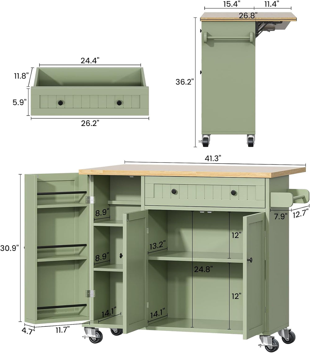 Bigbiglife Kitchen Island with Drop Leaf, Island Table on Wheels with Storage...