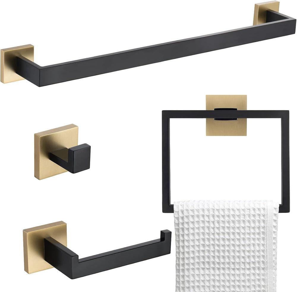 Bathroom Towel Bar Holder Sets Black and Gold 4-Piece Bathroom Hardware Set S...