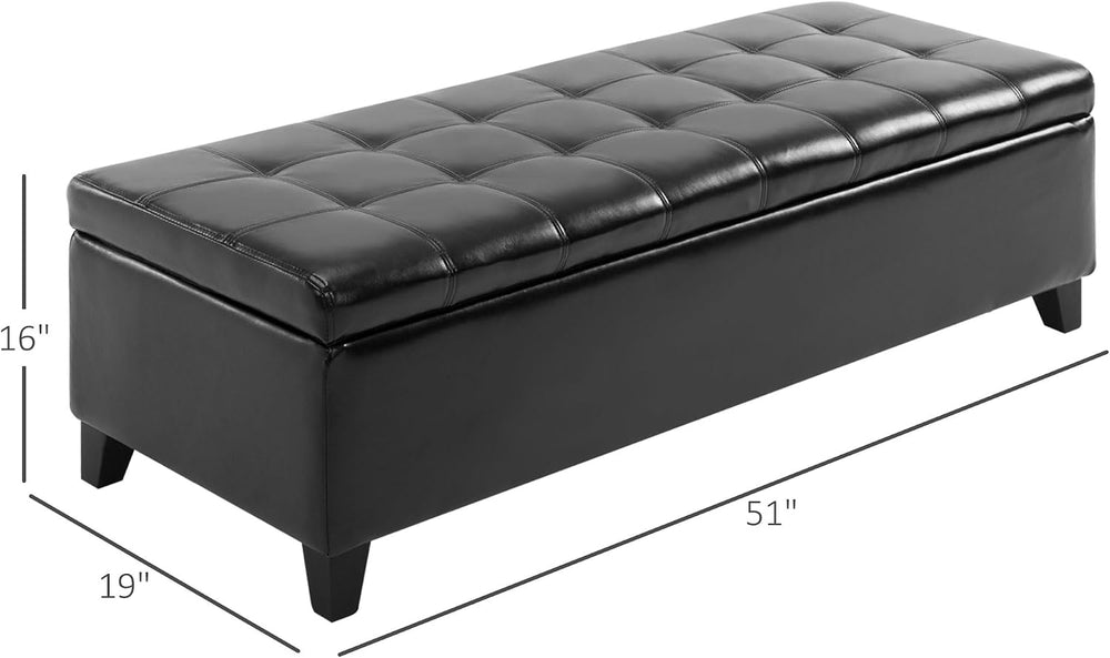 HOMCOM 51" Ottoman Storage Bench, Tufted Bench for End of Bed, Black