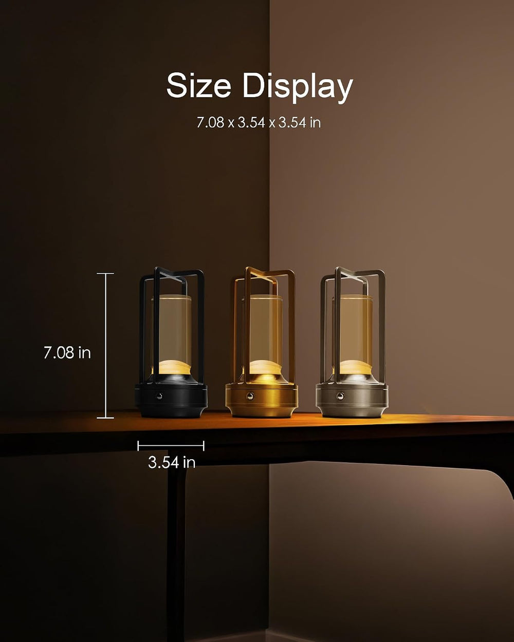 Set of 2 Cordless Table Lamps Rechargeable LED Desk Lamps Gold