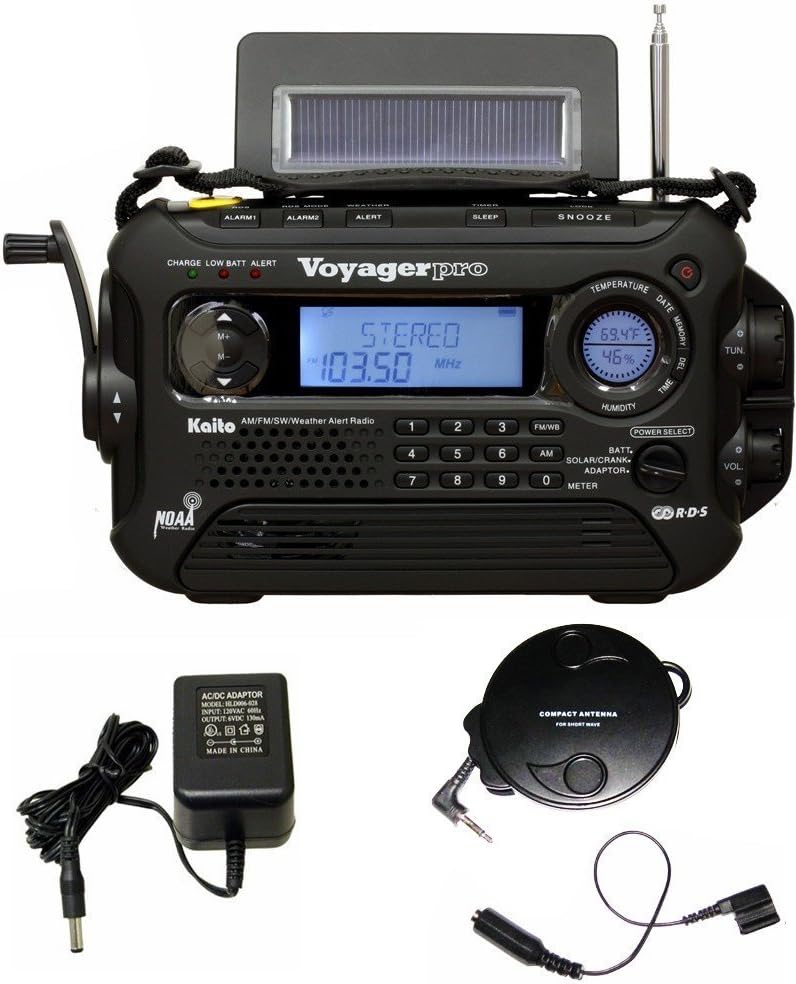 KA600 Black Solar/Crank AM/FM/SW NOAA Weather Radio, Bonus AC Adapter/Charger...