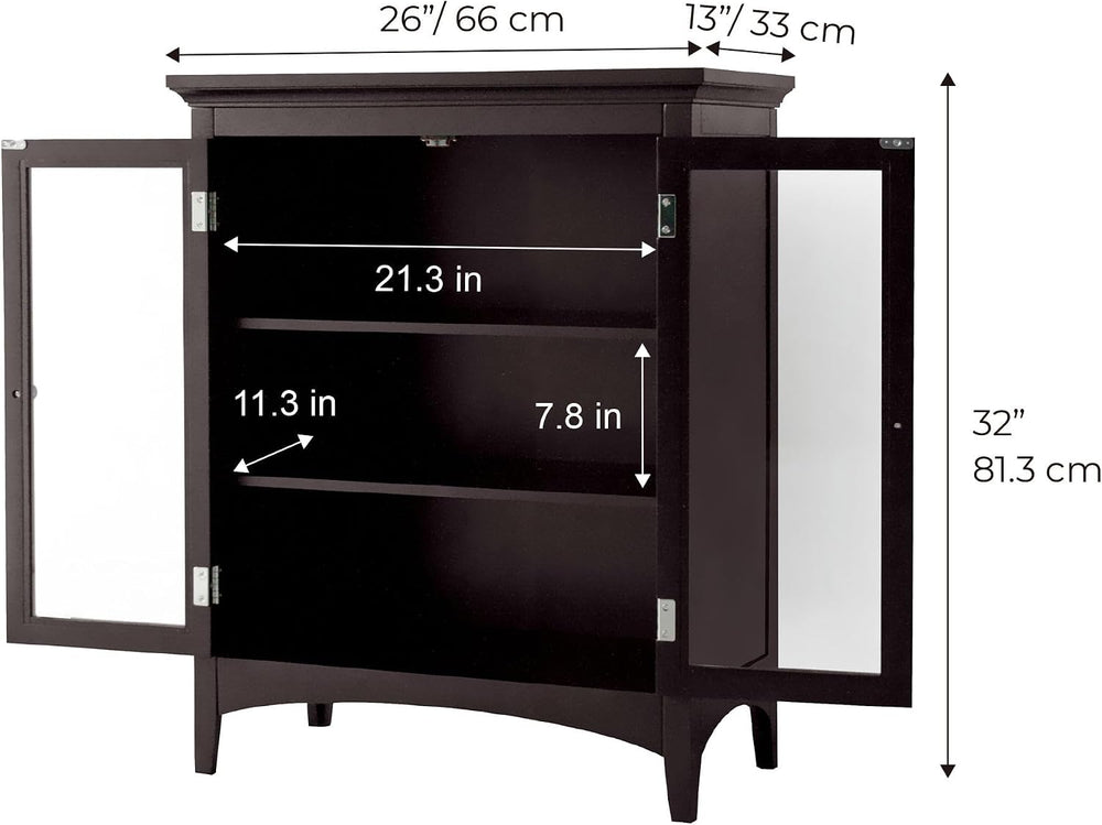 Teamson Home Madison Wooden Floor Cabinet with 2 Glass Doors, Espresso