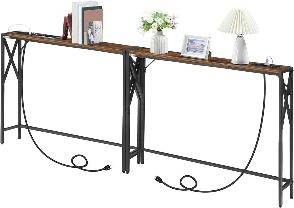 MAHANCRIS 78.7" Narrow Console Sofa Table with Charging Station, 2 Pack