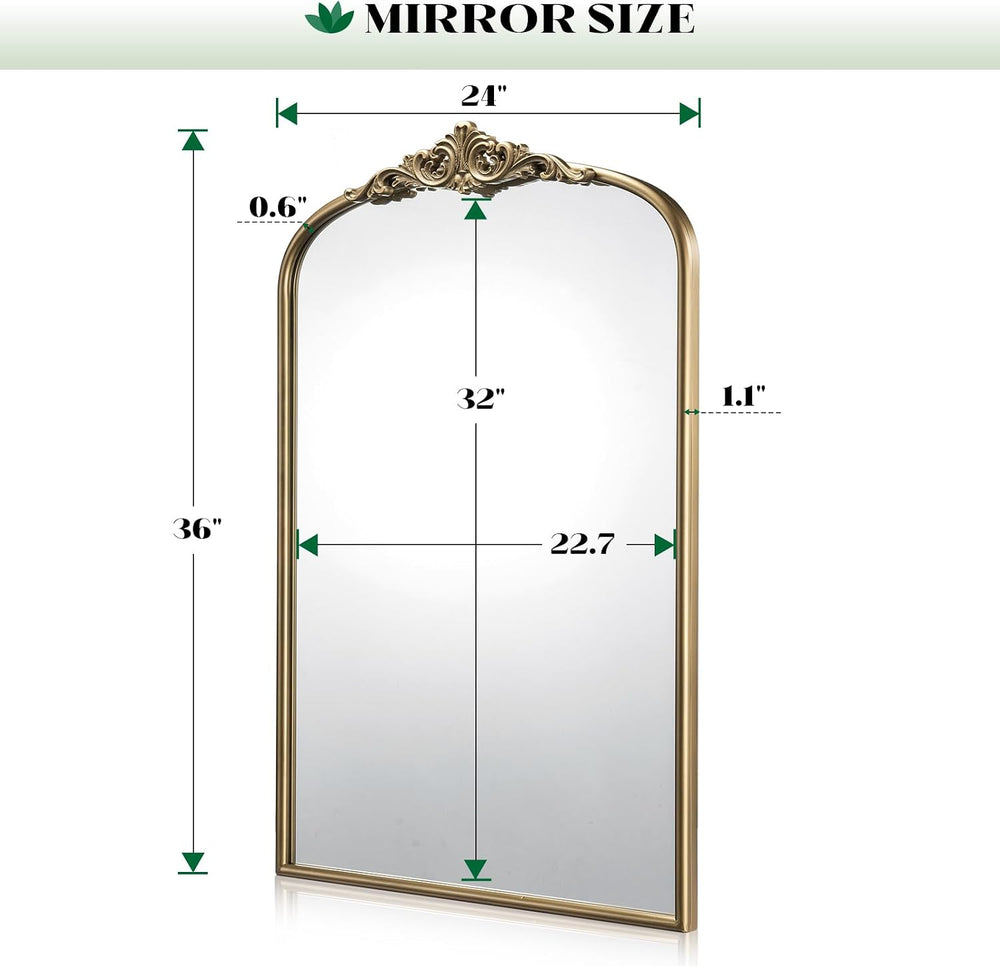 Vintage Gold Mirror, 24"x36" Antique Gold Bathroom Arched Mirrors