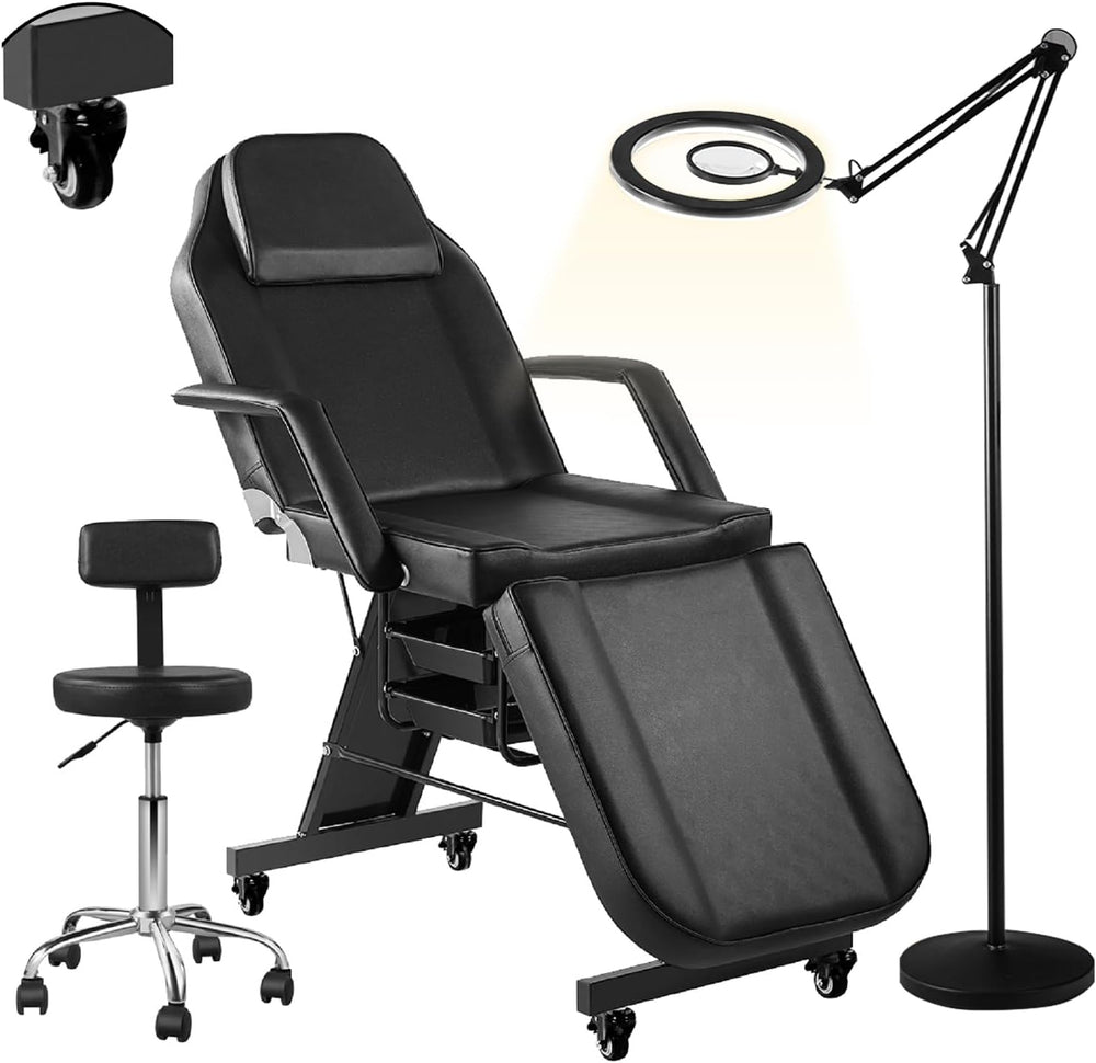 Facial Chair with Wheels and 10X Magnifying Floor Lamp Esthetician Light 73in...