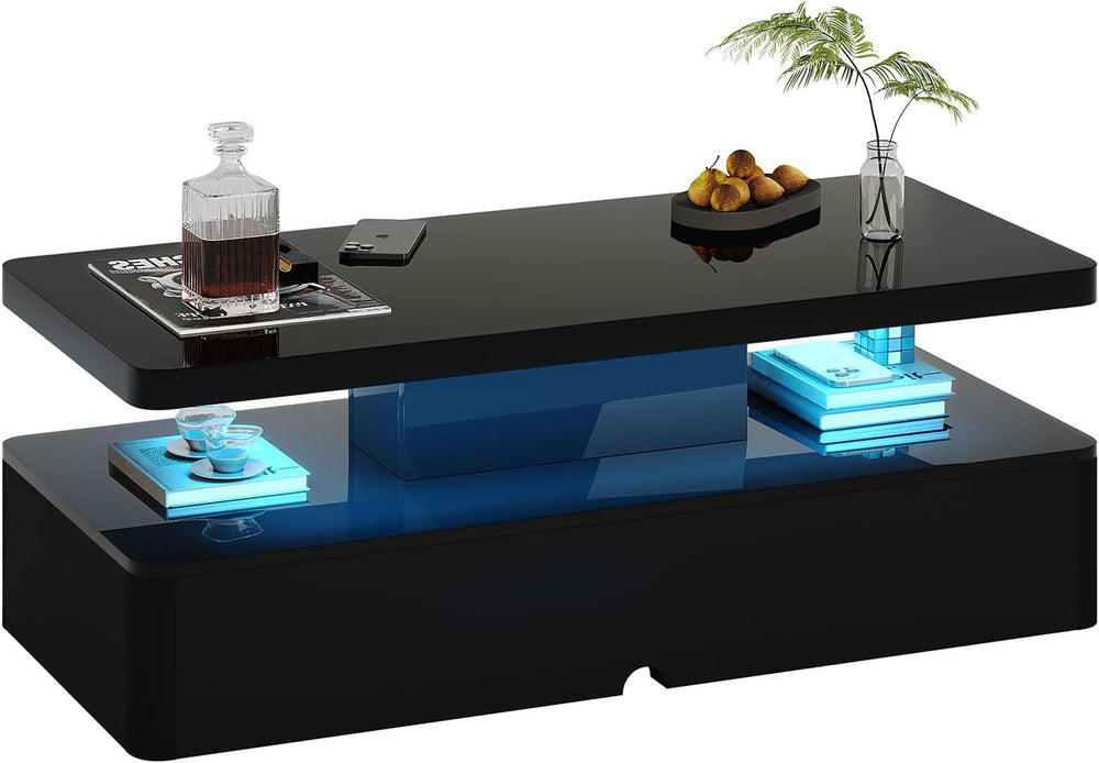 MXV 40" Modern Coffee Table with 16 Color LED Lights, 2 Tier Rectangular...