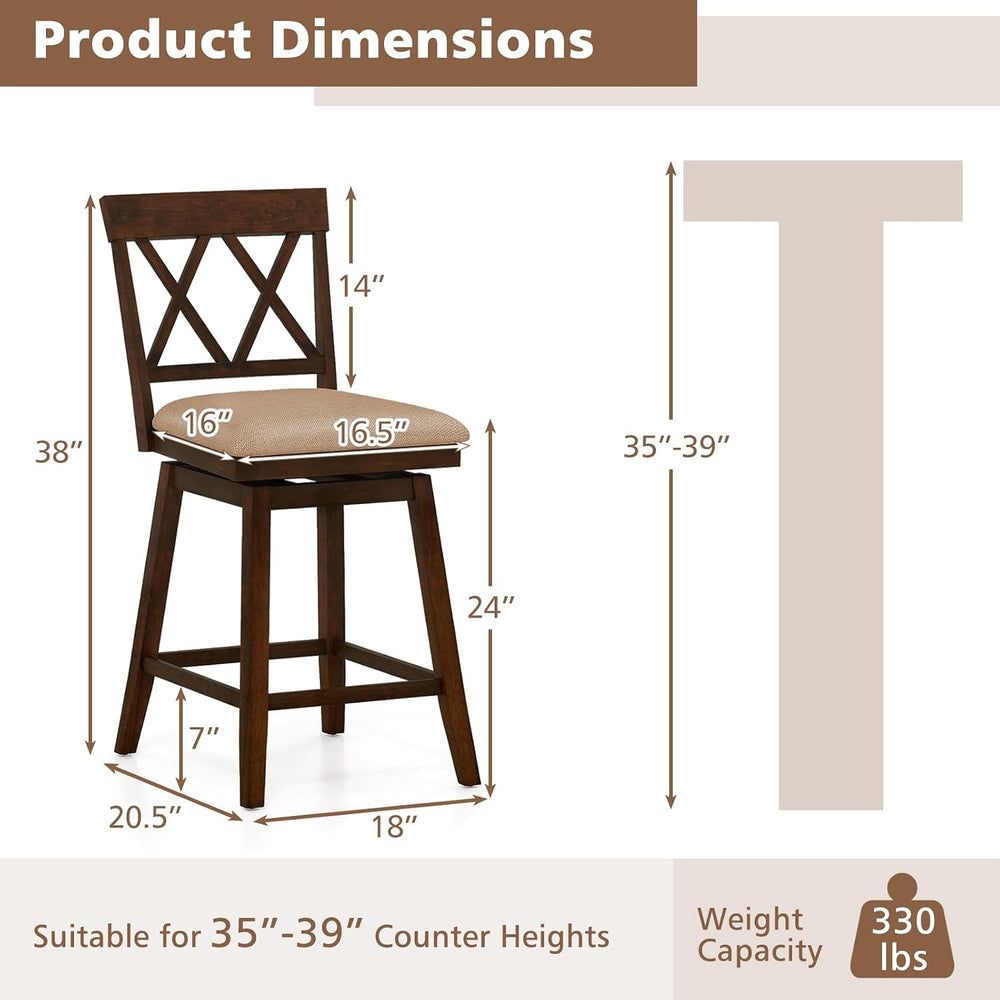 COSTWAY Bar Stools Set of 2 for Kitchen Island, 24" Counter Height Chair...