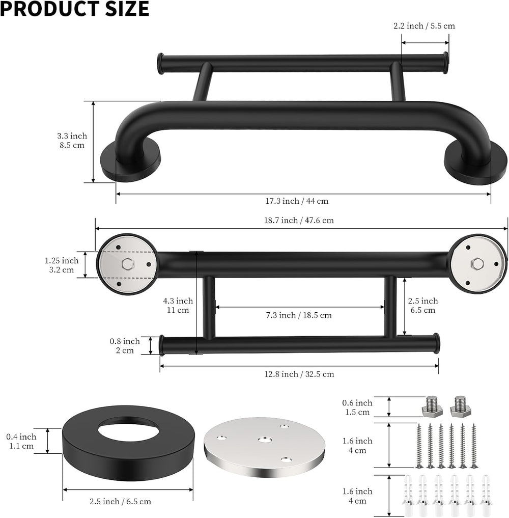 Black Grab Bar with Towel Holder, Grab Bars for Bathtub and shower