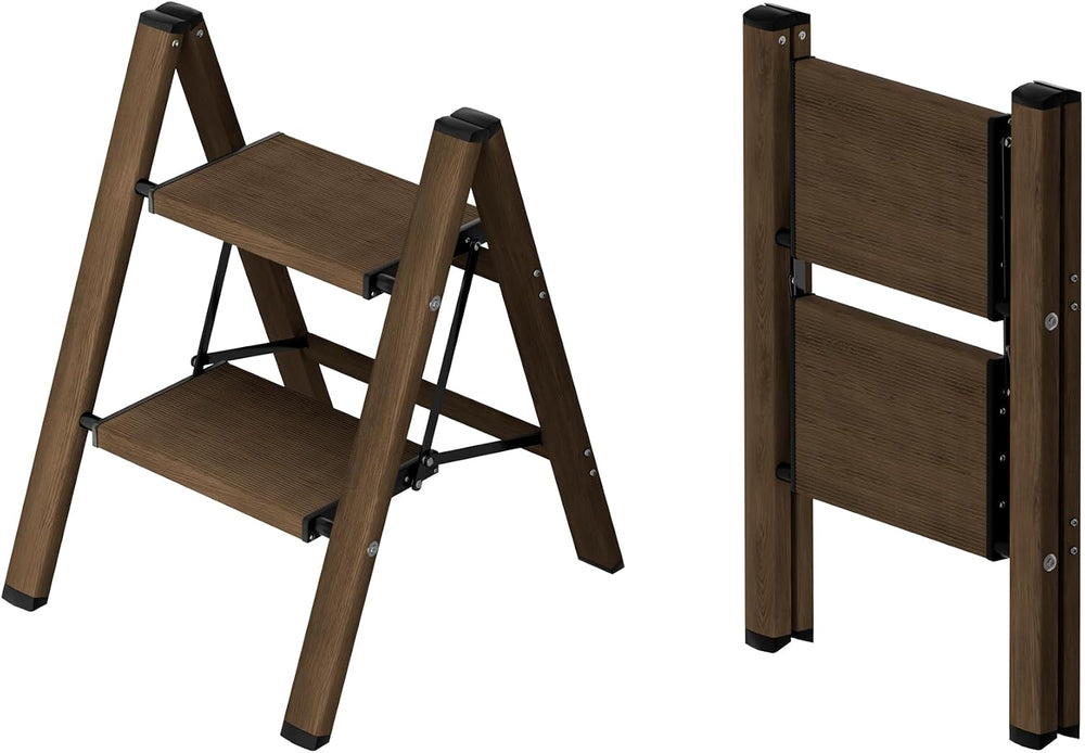 Taranta 2 Step Stool Foldable,Aluminum Step Ladder-Walnut