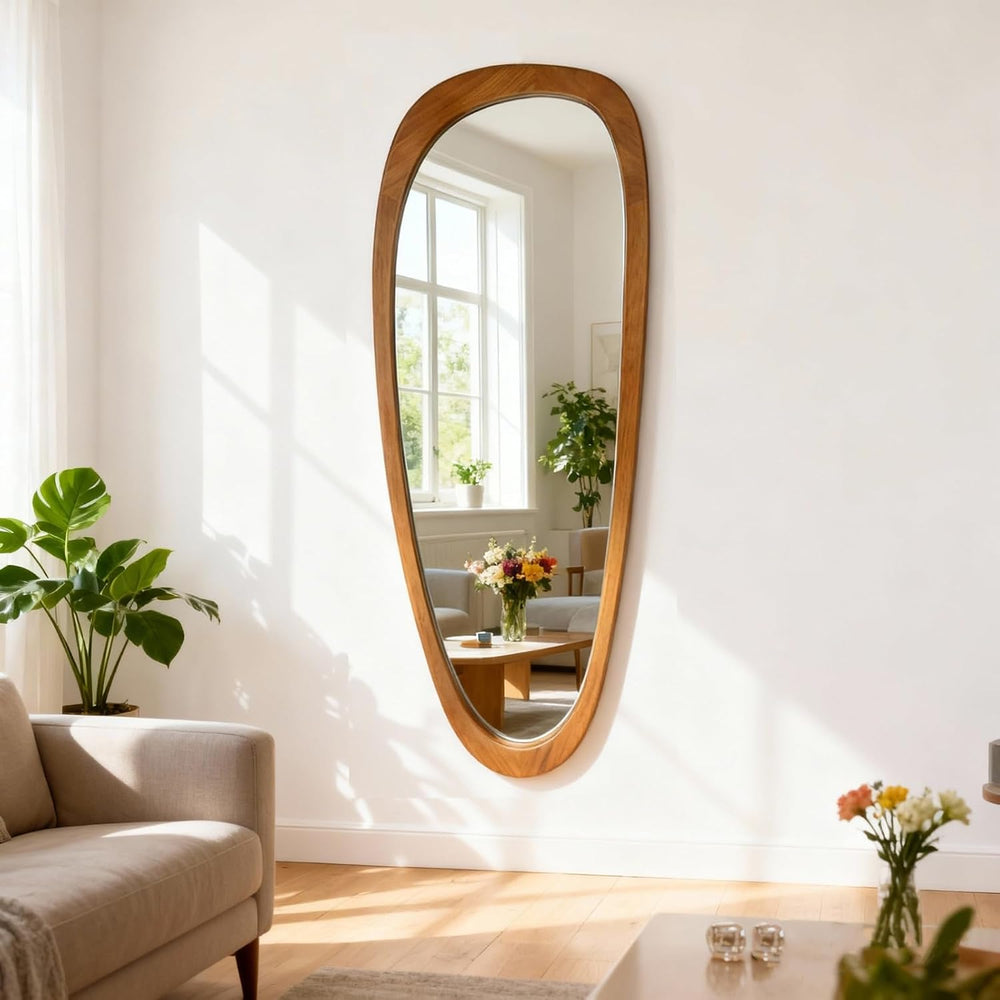 Full Length Irregular Wall Mirror, 60" x 22" Asymmetrical Wood Mirror