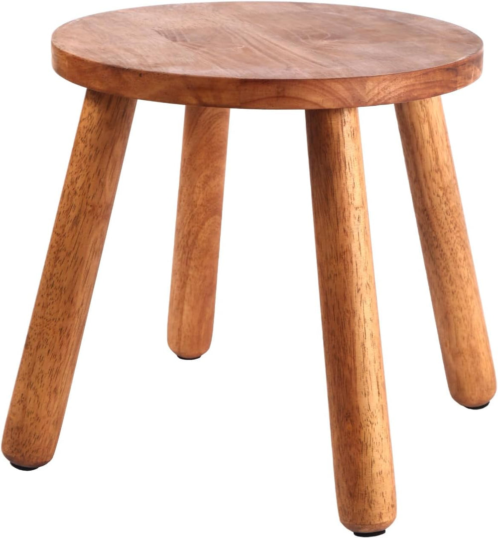 Round Solid Wooden Stool,Plant Stand,Step Stool,Walnut,15.8" H