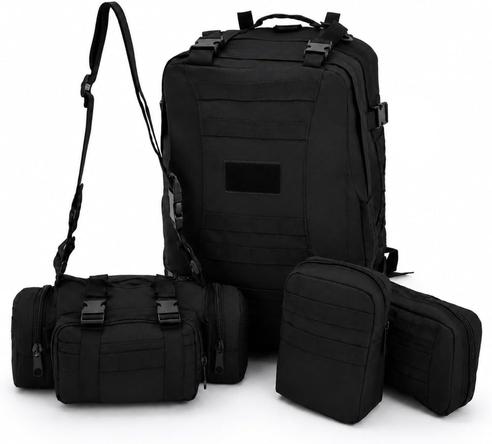 60L Black Military Tactical Backpack with Detachable Molle Bag