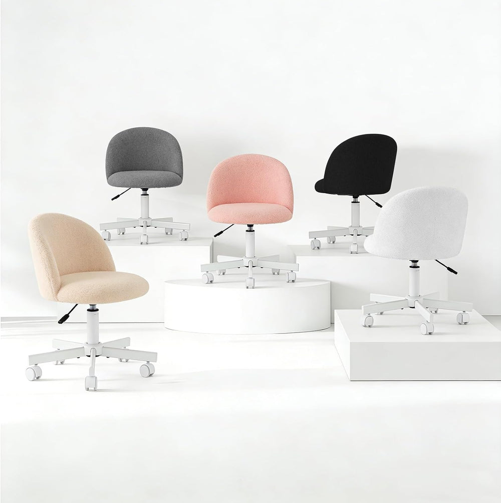 WAYTRIM Pink Vanity Chair with Wheels - Swivel Makeup Chair Small Computer Ch...