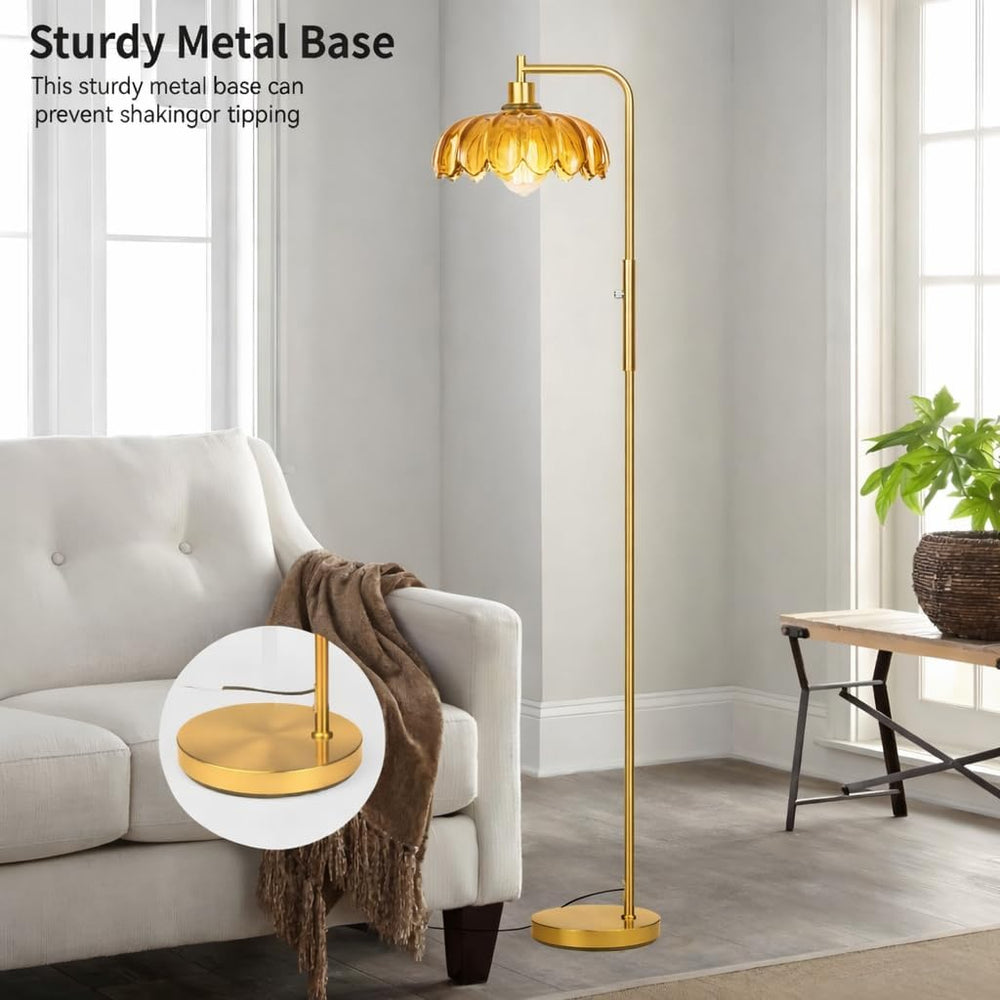 Ruiever Glass Floor Lamp for Living Room, Dimmer Standing Lamp with Green Rib...