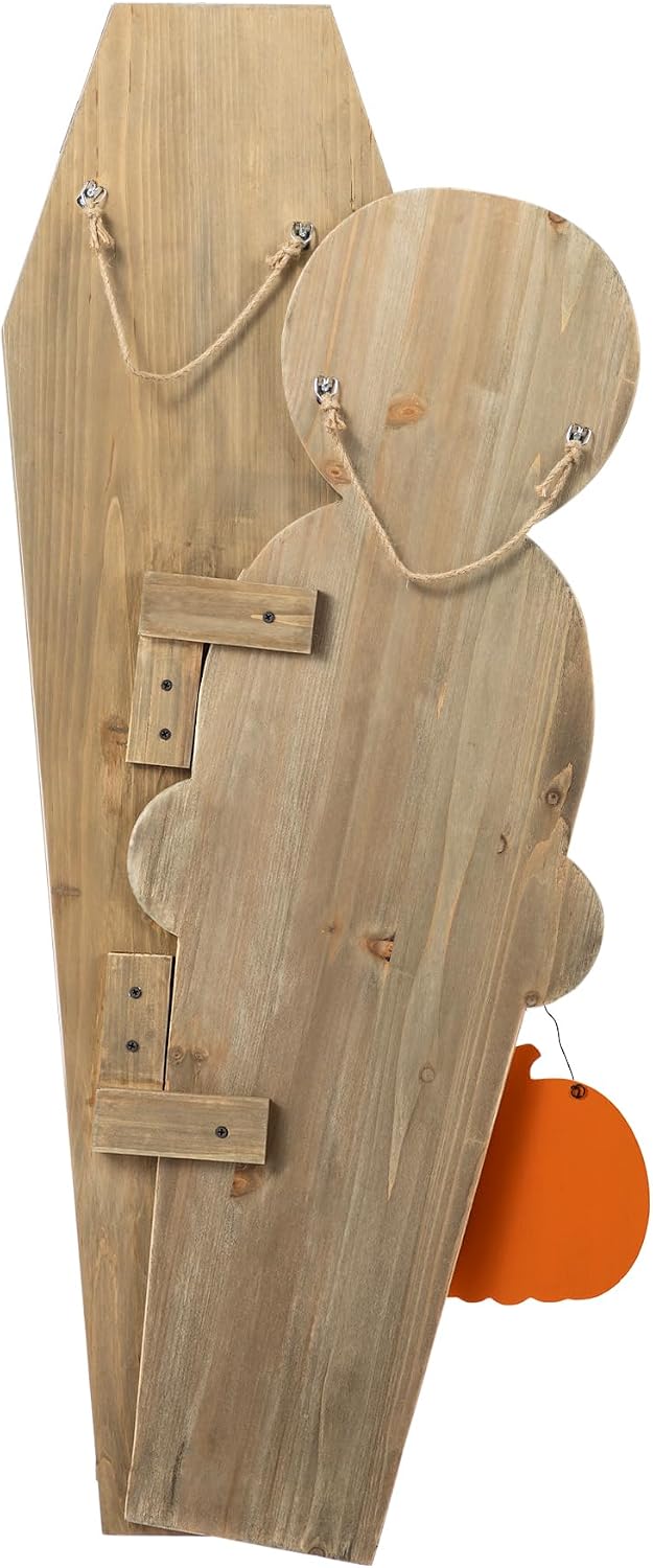 Glitzhome 38"H & 42"H Halloween Wood Mummy & Welcome Coffin Porch Decor, Solid Wood Halloween WELCOME Signs, Vertical Hang or Free-standing Yard Sign for Front Door Farmhouse Spooky Outdoor