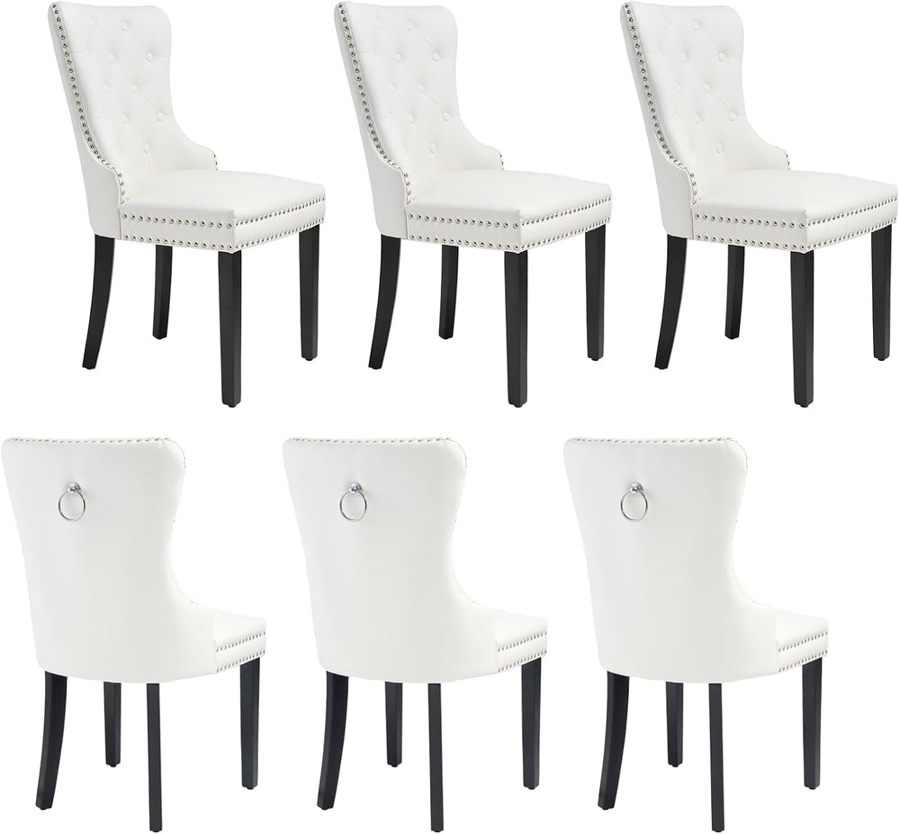 adochr PU Leather Dining Chairs Set of 6, Upholstered Kitchen Chairs,White