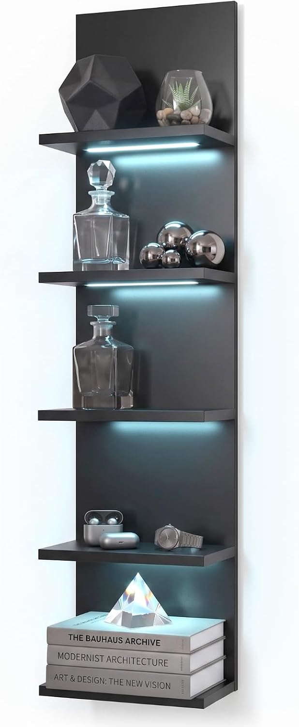 VIWODS 5-Tier Wall Shelf Unit with RGB Light, Black