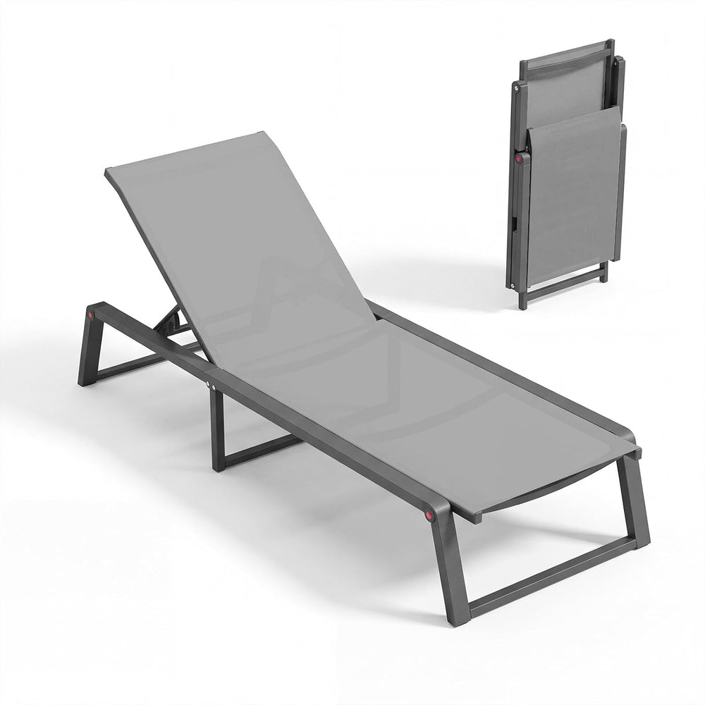 Aluminum Chaise Lounge Chair Outdoor, Foldable& No Assembly Patio Pool Lo...