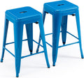 24 Inch Metal Bar Stools Set of 2, Stackable for Indoor Outdoor, Blue