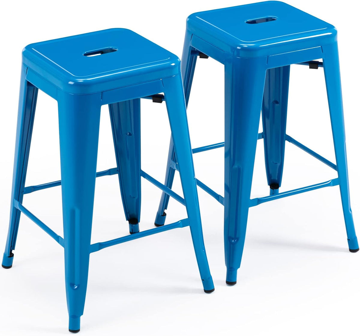 24 Inch Metal Bar Stools Set of 2, Stackable for Indoor Outdoor, Blue
