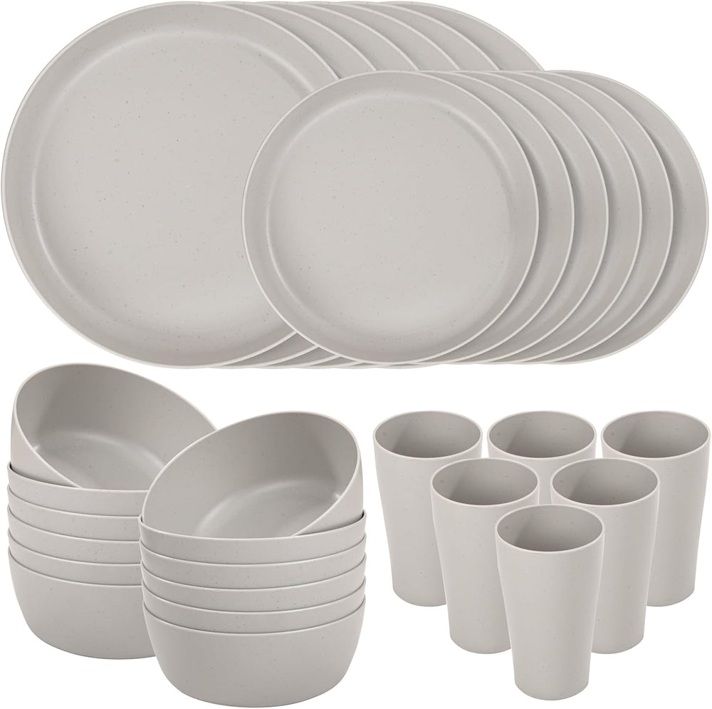 EjonirInjonir 24Pcs Shatterproof Wheat Straw Dinnerware Sets for 6 Home