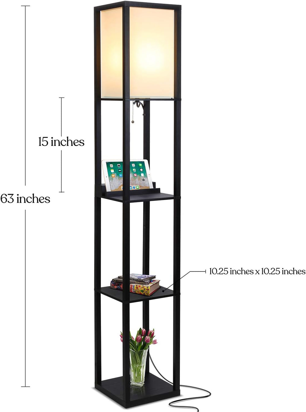Brightech Maxwell – Modern Shelf Floor Lamp with USB Ports, Wireless Charging...