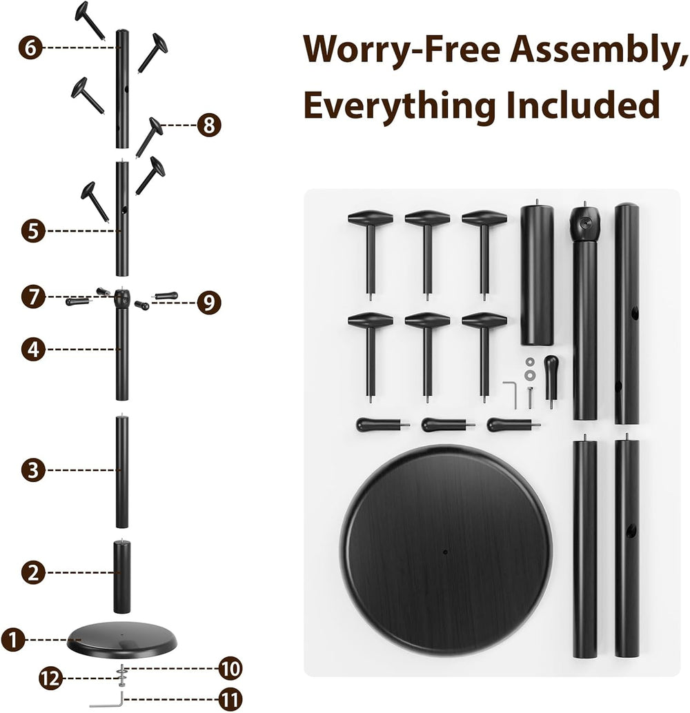 Taitiy Solid Wooden Coat Rack Stand Freestanding Hall Tree with 10 Hooks