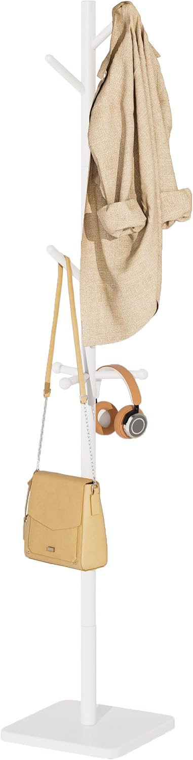 Nianerfaya Solid Wood Coat Rack, Free Standing Hall Coat Tree, White