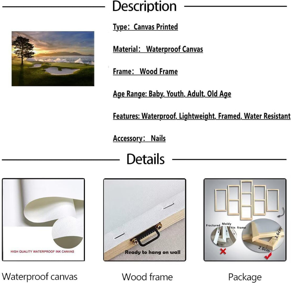 chenchenArt Pebble Beach Golf Course Wall Art Pictures Golf Course Poster Can...
