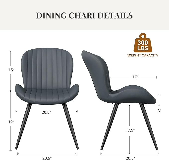 Dining Chairs Set of 6 Modern Fabric Dining Room Chairs Upholstered Dining Chairs with Thick Cushions Metal Legs Armless Back Chair for Kitchen and Living Room Charcoal Gray