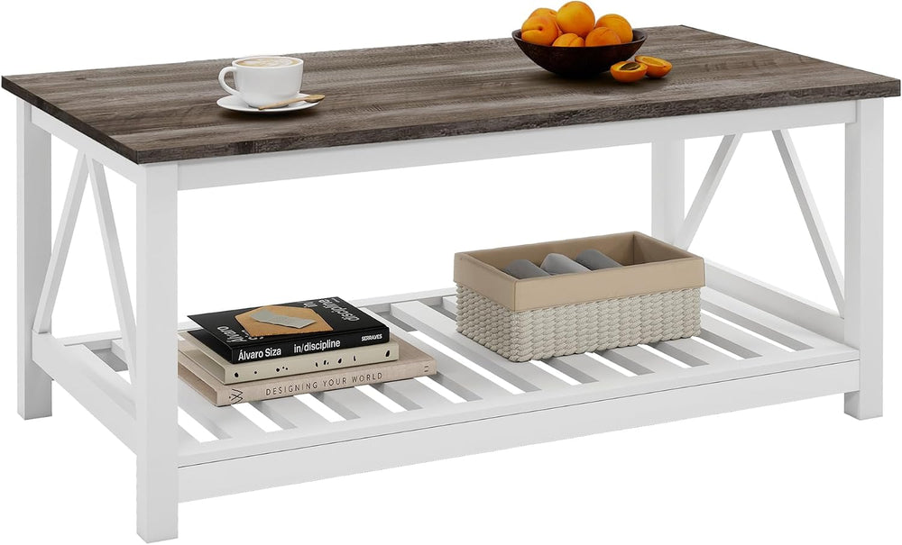 Coffee Table with Storage Small White Farmhouse Coffee Table for Livingroom