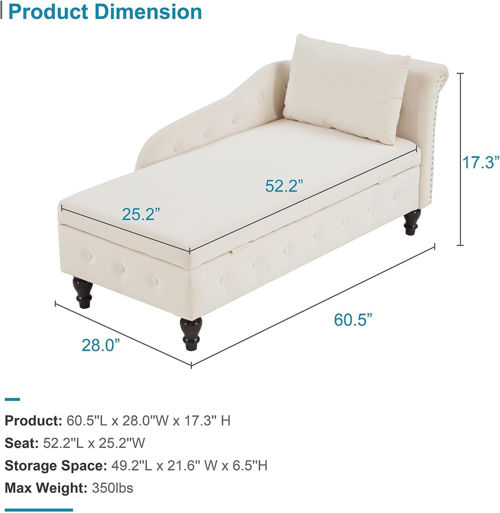 Iroomy Left Chaise Lounge Indoor with Storage,Beige