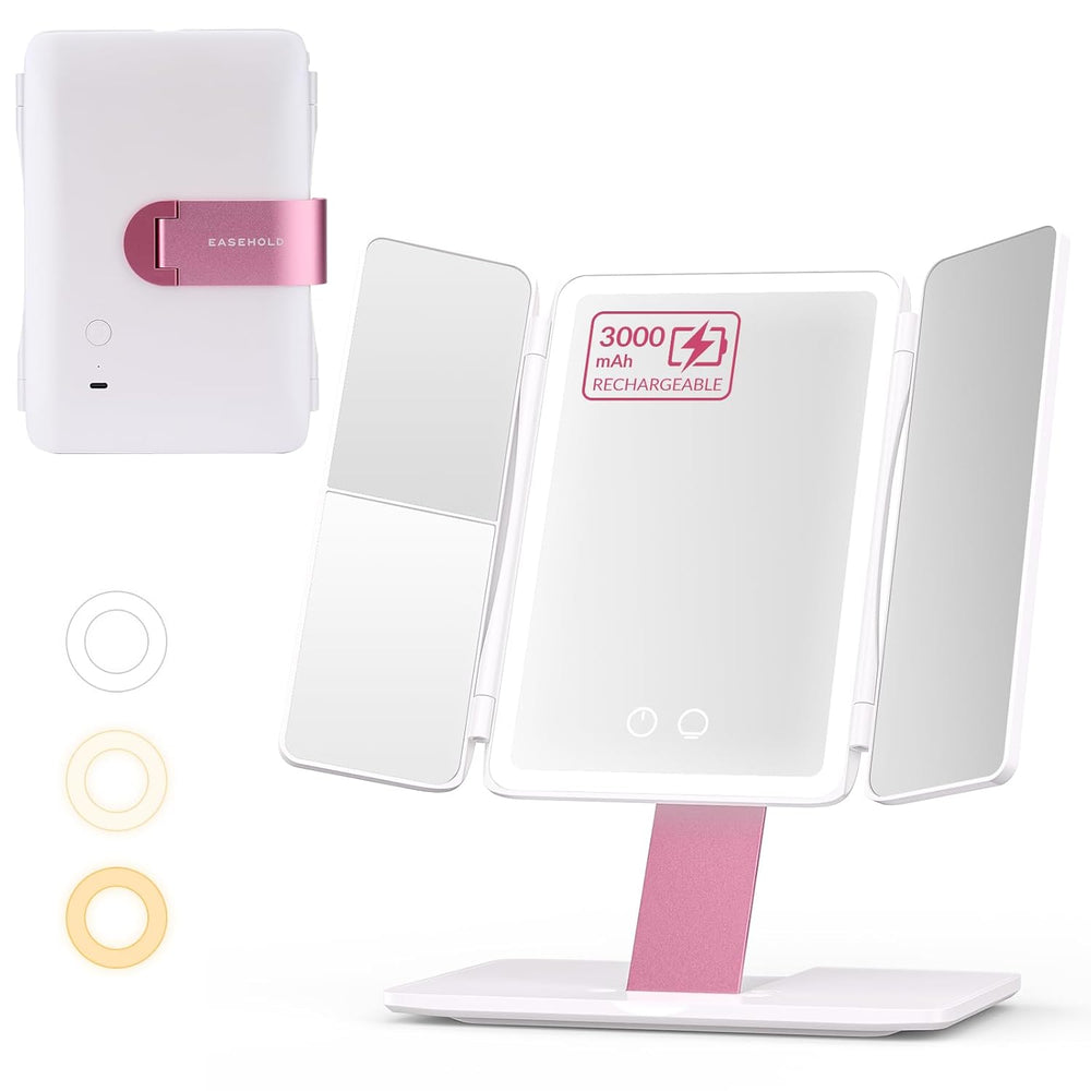 EASEHOLD Foldable Travel Tri fold Lighted Makeup Vanity Mirror with Lights