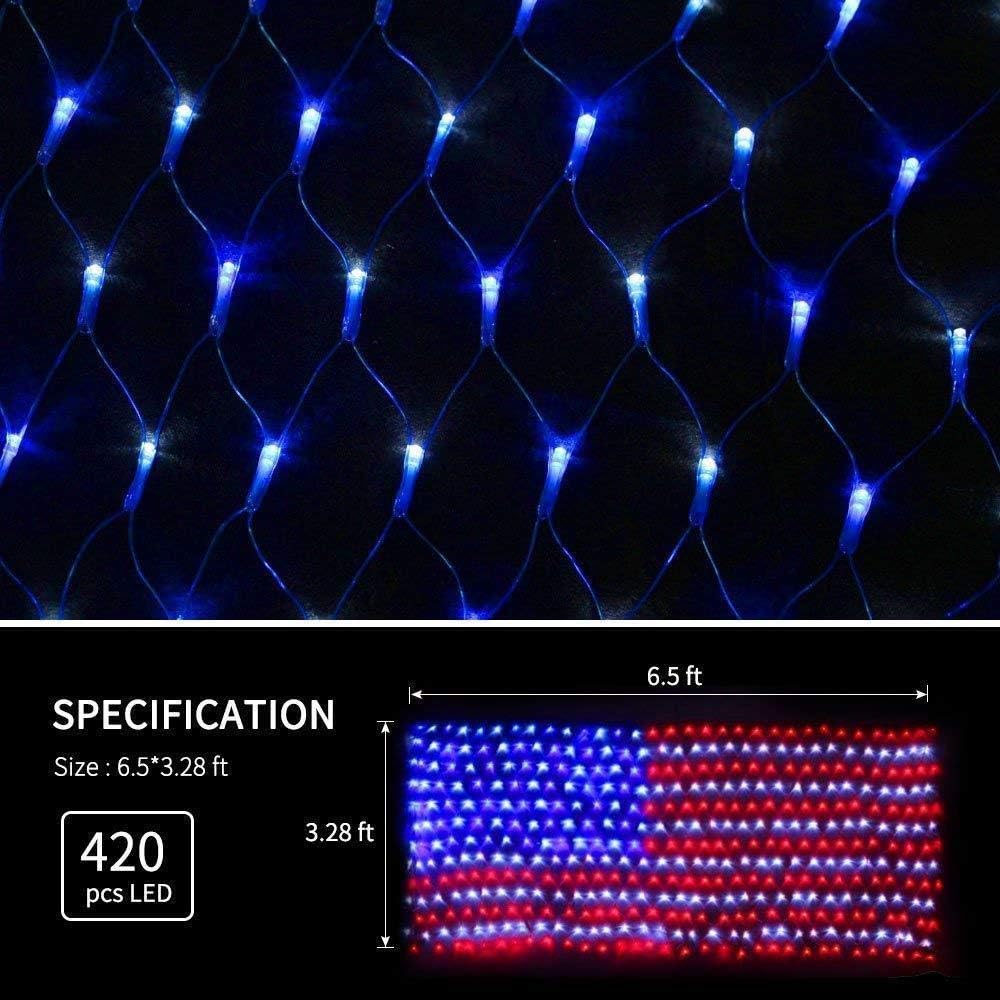 American Flag String Lights, Waterproof Led Flag Net Light, with 420 Super Br...