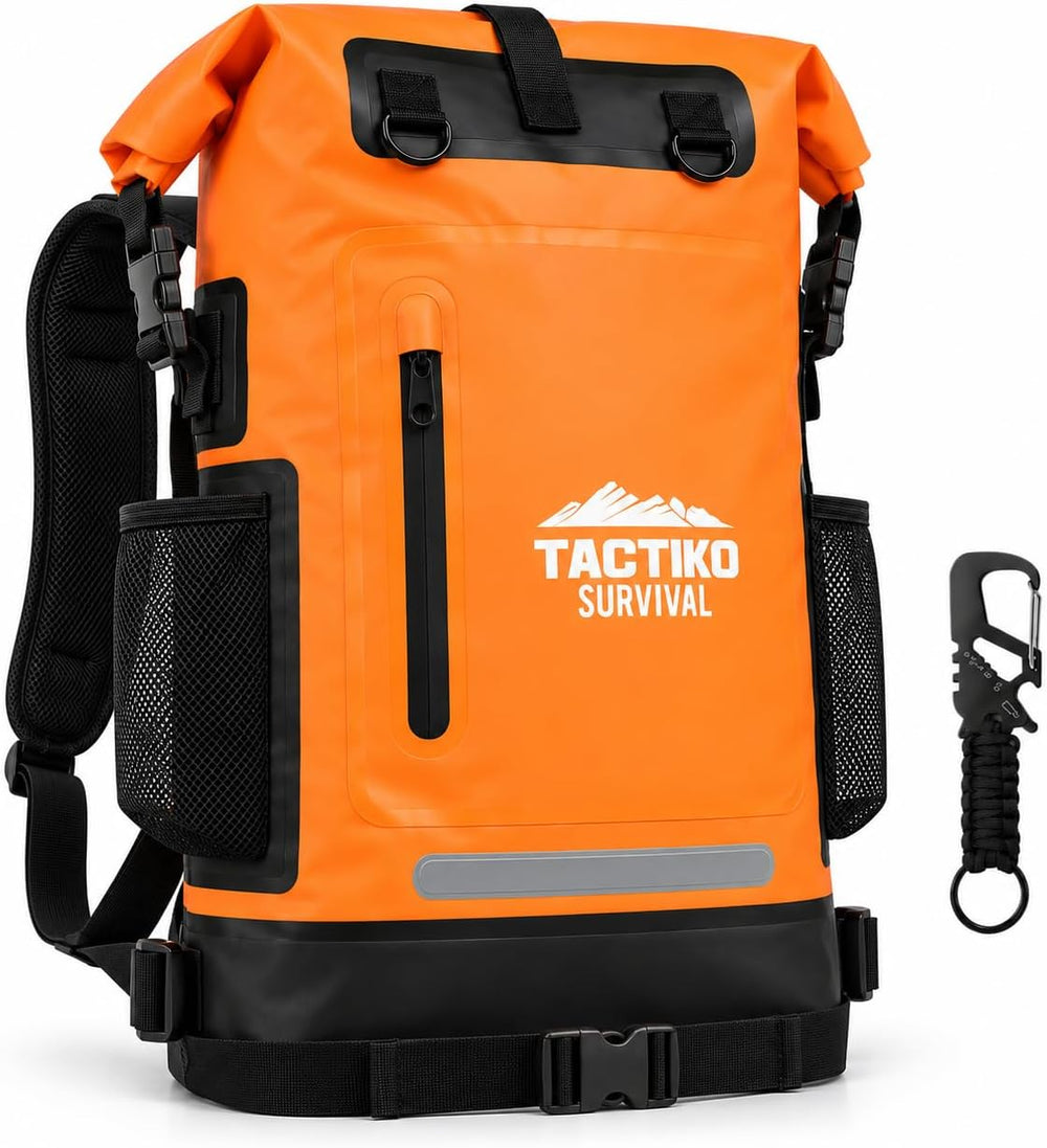 Tactiko Survival 35L Heavy-Duty 100% Waterproof Backpack, Roll Top Dry Bag