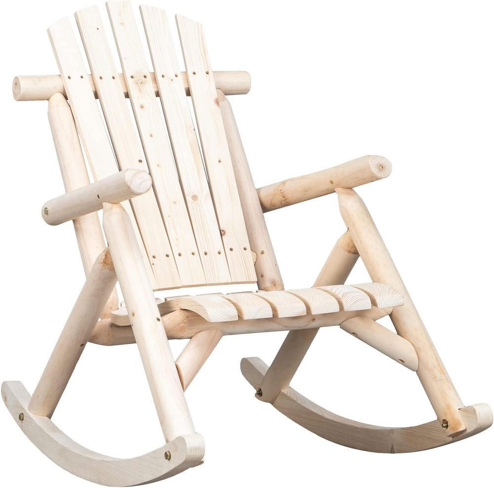 Outvita Wooden Rocking Chair, Fir Log Adirondack Rocker(Natural Finish)
