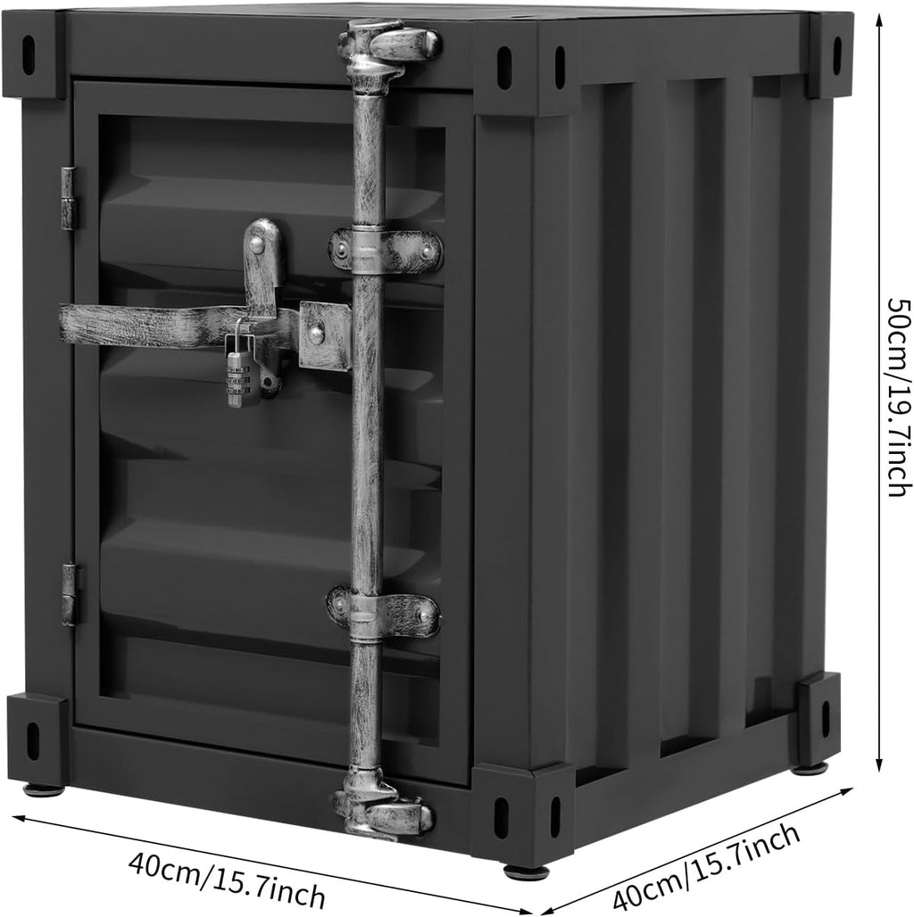 Side Table, Multifunctional Container Cabinet Style Side Table, Shipping Container Design Lockable Storage Cabinet, for Bedroom Living Room Office (Black)