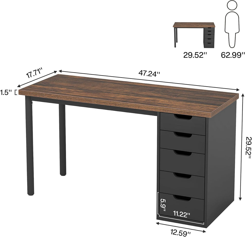 Tribesigns 47 Inch Computer Desk with 5 Drawers