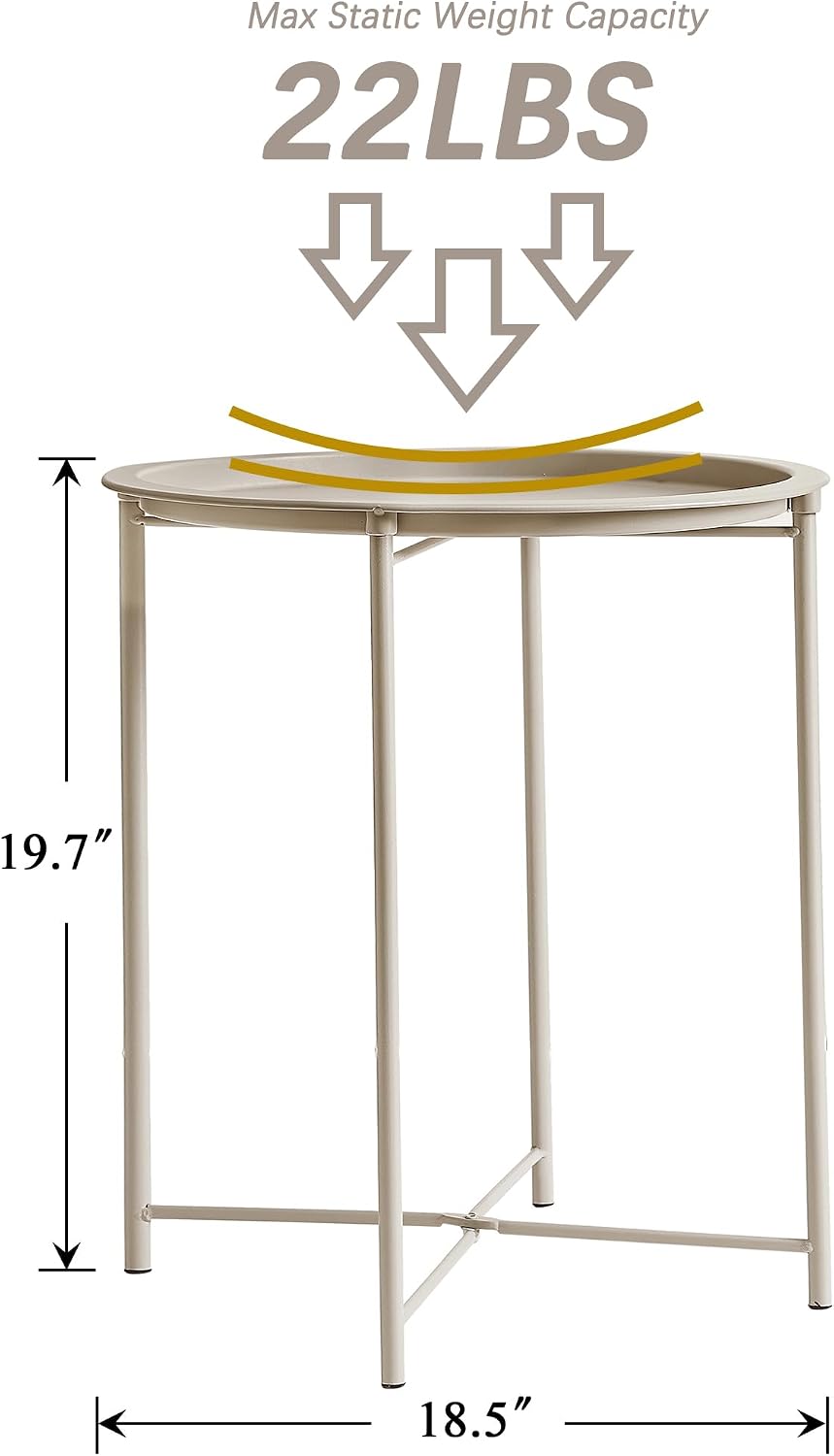 VECELO Side/End Table, Folding Round Metal Anti-Rust and Waterproof Outdoor o...