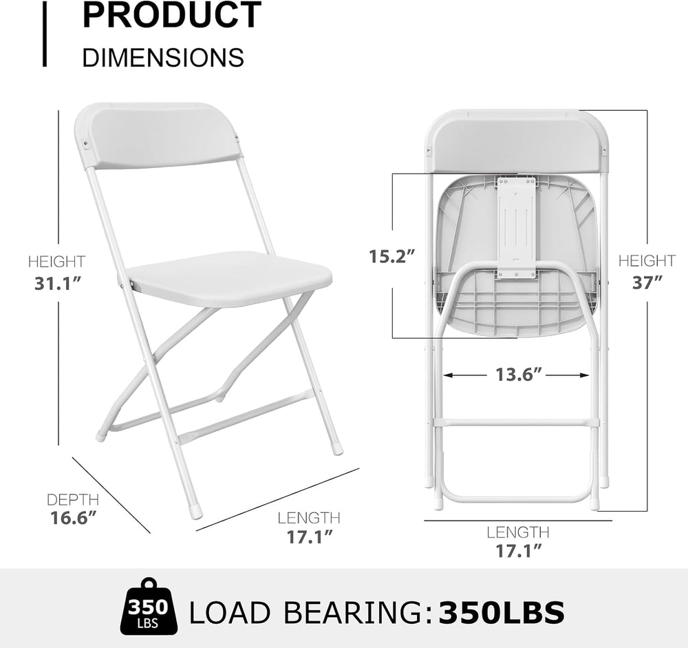 2 Pack White Folding Chairs for Wedding Party School, 350lbs