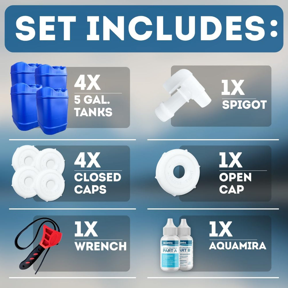 5-Gallon Stackable Water Storage Containers, Water Treatment, 5 Lids + 1 Spig...