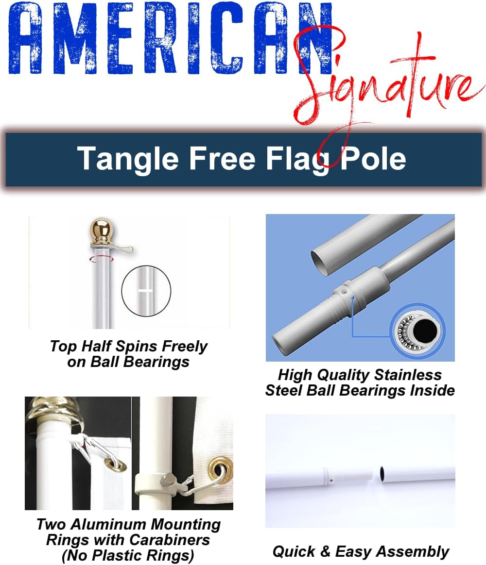 6 Ft Aluminum Flag Pole for Outside House – Silver -Tangle Free, Heavy Duty