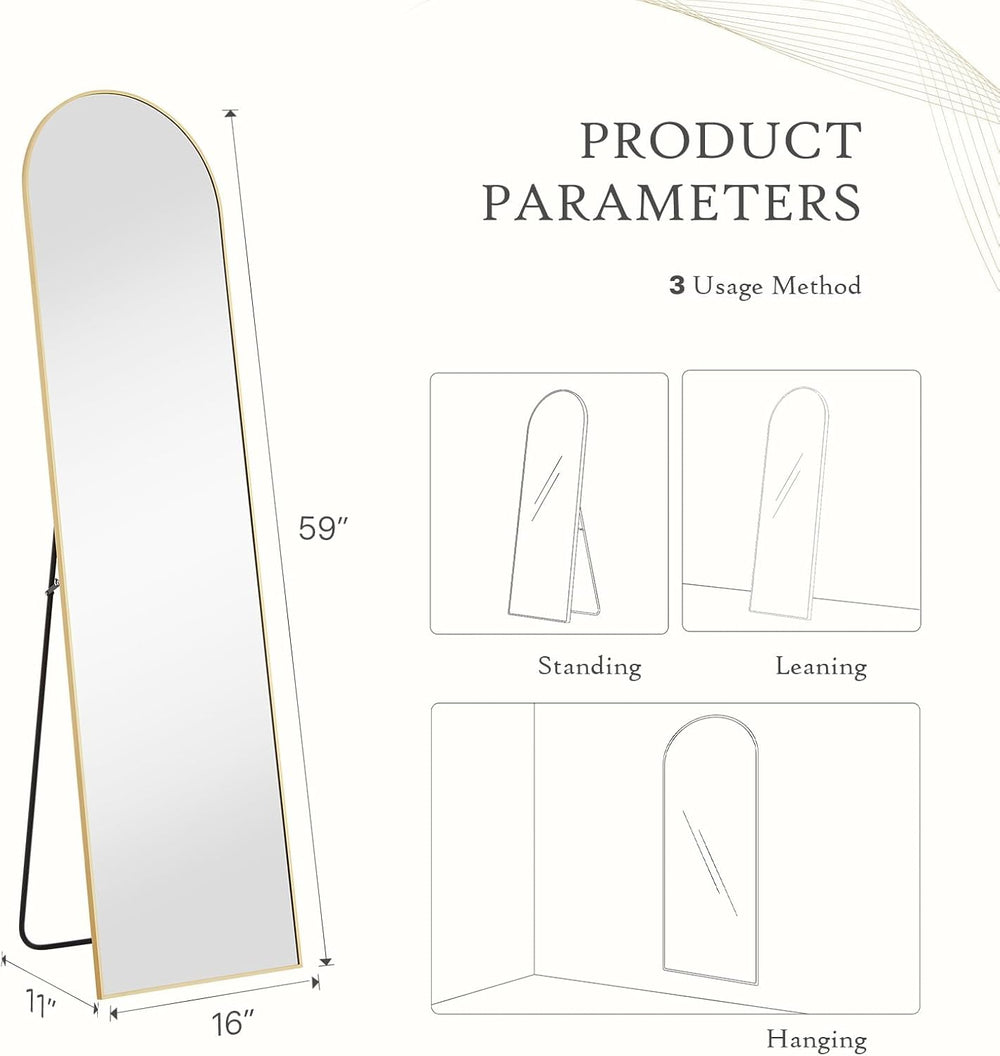 16"x59" Arched Mirror Full Length, Upgraded Body Wall Mirrors