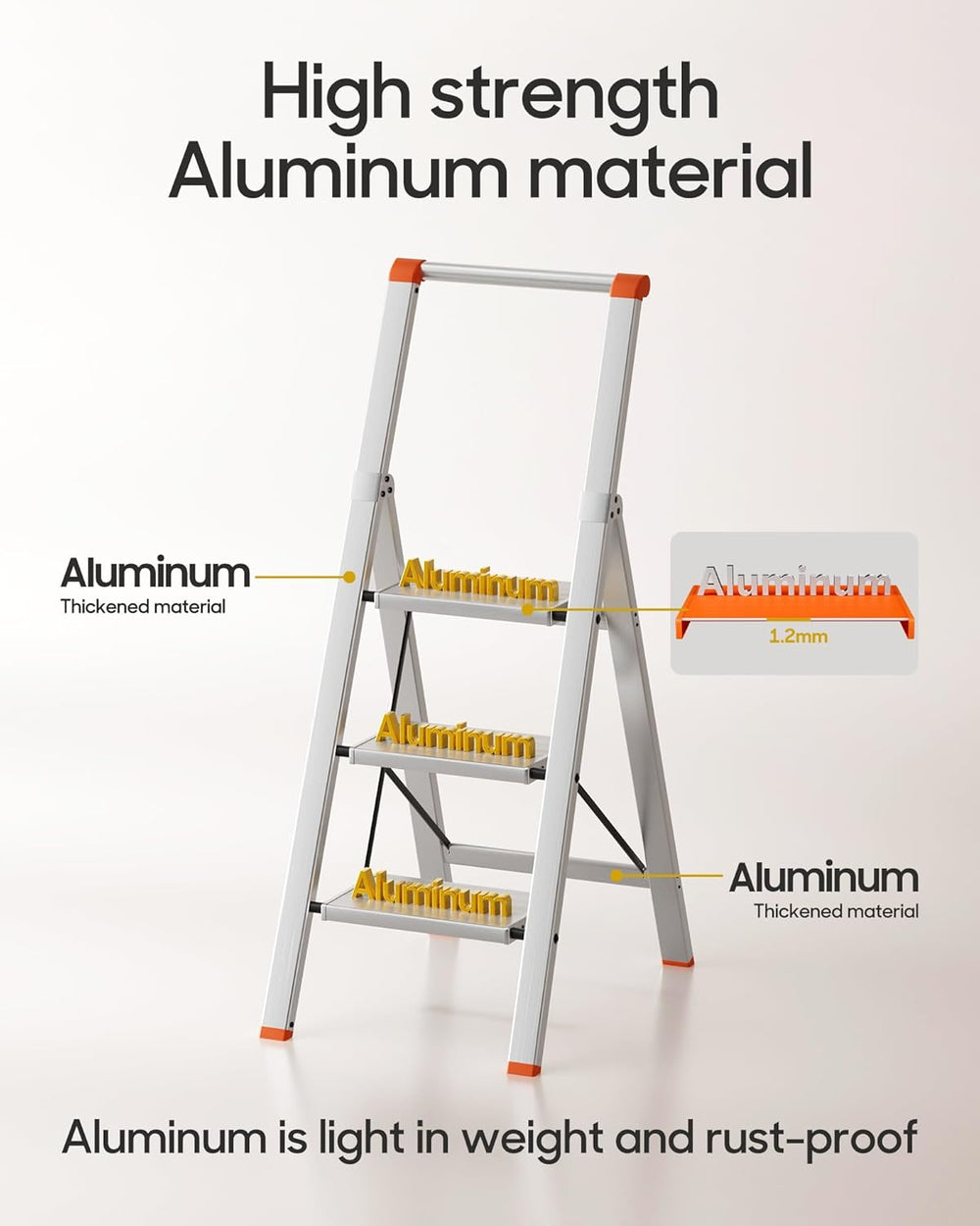 HillhutApex Aluminum 3 Step Ladder, Step Stool Foldable Ladder(Orange)