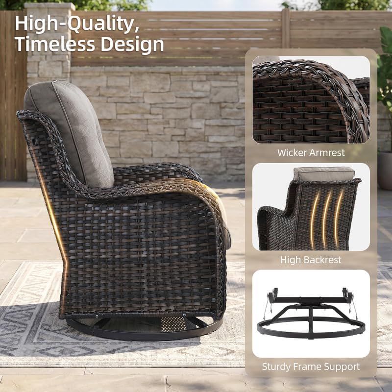 Outdoor Brown Wicker Furniture Set of 5, Wicker Patio Conversation Set Grey