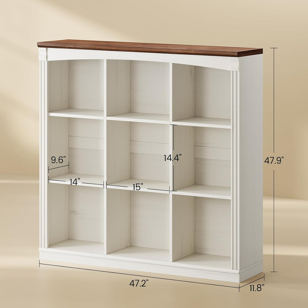 47.2''x47.9'' Wooden 9 Cube Storage Organizer Bookcase, Long Bookshelf
