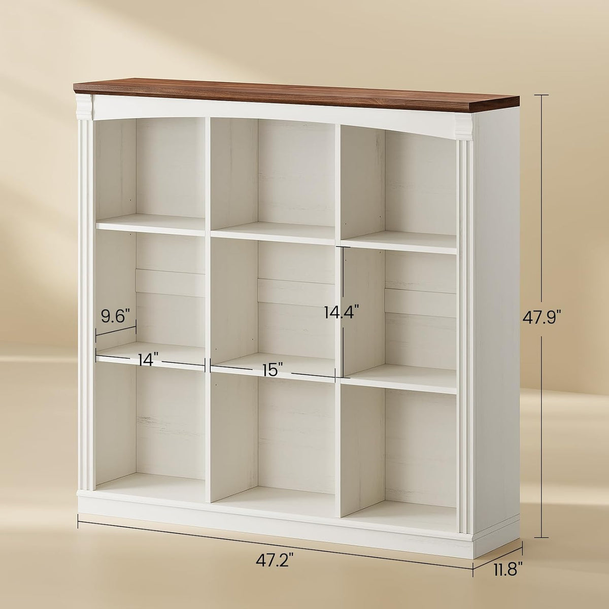 47.2''x47.9'' Wooden 9 Cube Storage Organizer Bookcase, Long Bookshelf