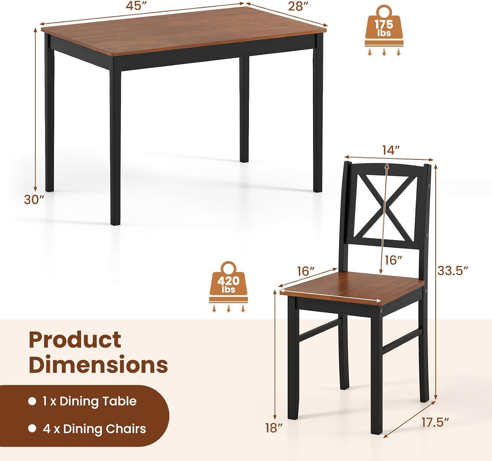Tangkula Mid-Century Modern Dining Table Set for 4, Wood Kitchen Table Set