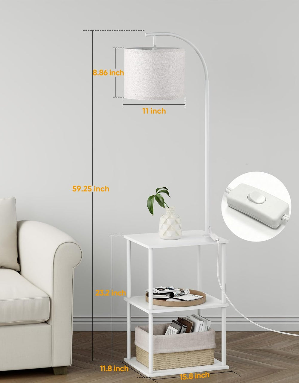 Floor Lamp with Table 2-Pack, Nightstands End Side Table for Living Room