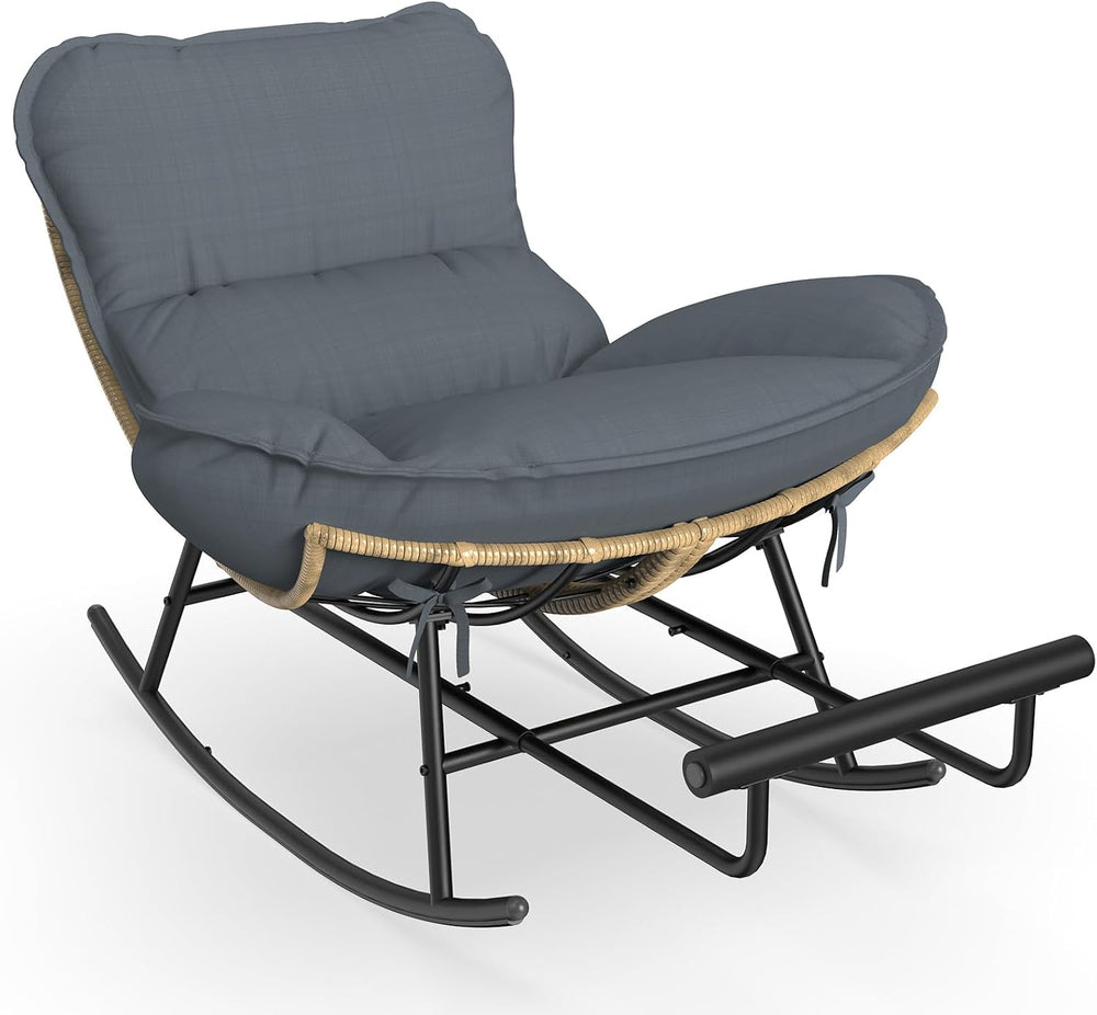 ZENPETIO Papasan Rocking Chair - 500LBS Oversized Rocer with Footrest